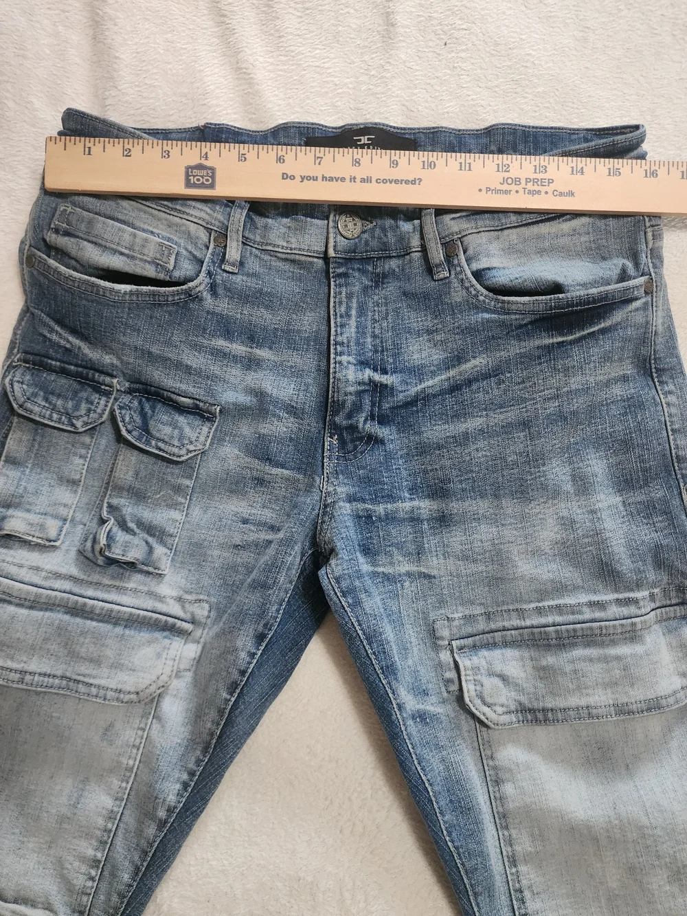 Jordan Craig Tactical Cargo Denim Jeans Slim Taper 34/34 Light Blue Wash